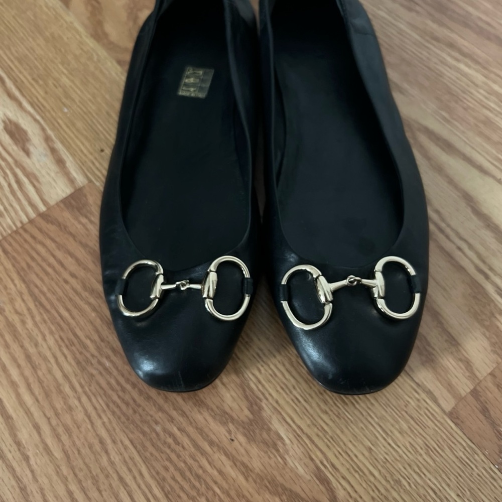 Gucci Black Leather Ballet Flats with Gold Horsebit Accent - Picture 2 of 5